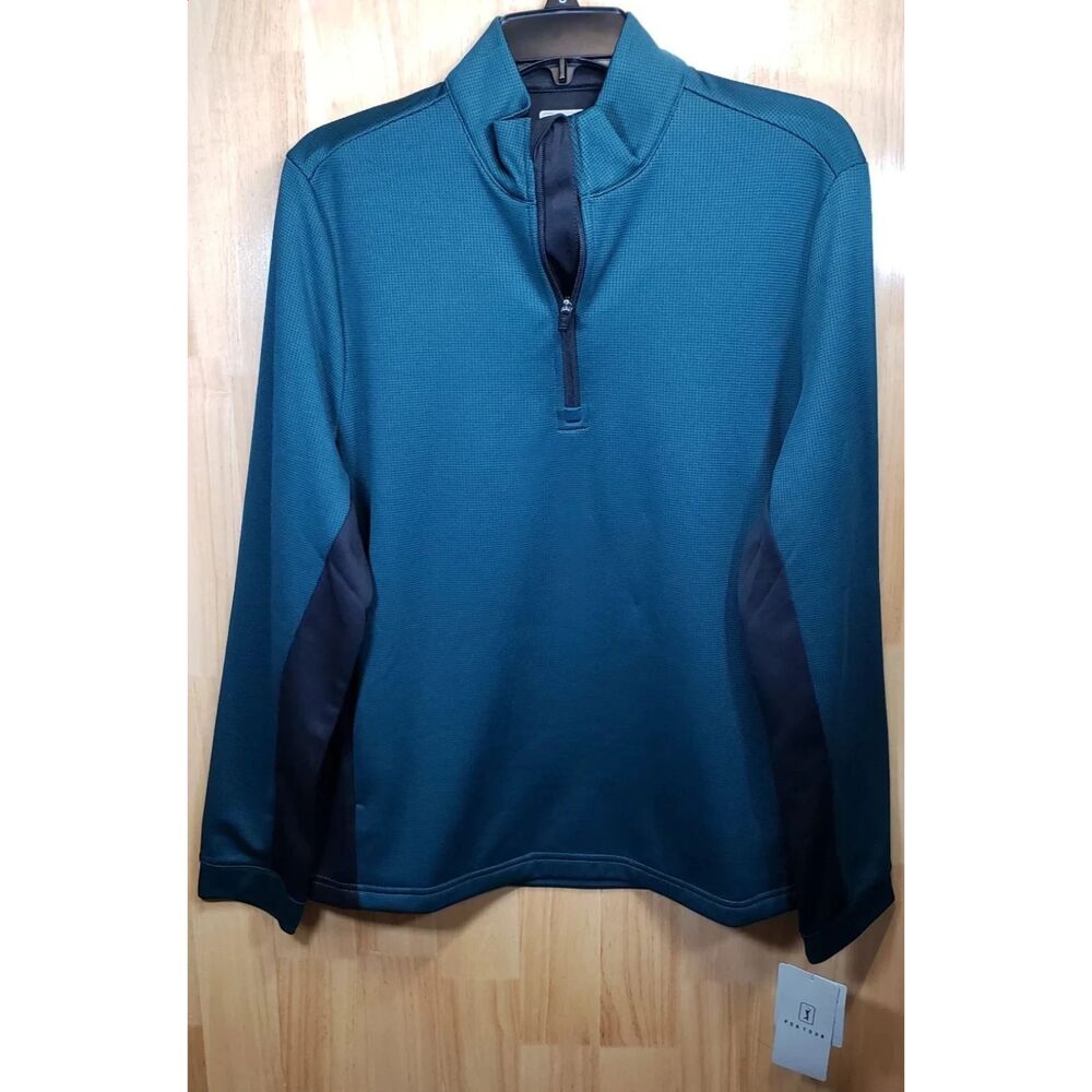 PGA Tour Thermal Quarter Zip Pullover Teal Men's Size S NWT Golf Activewear